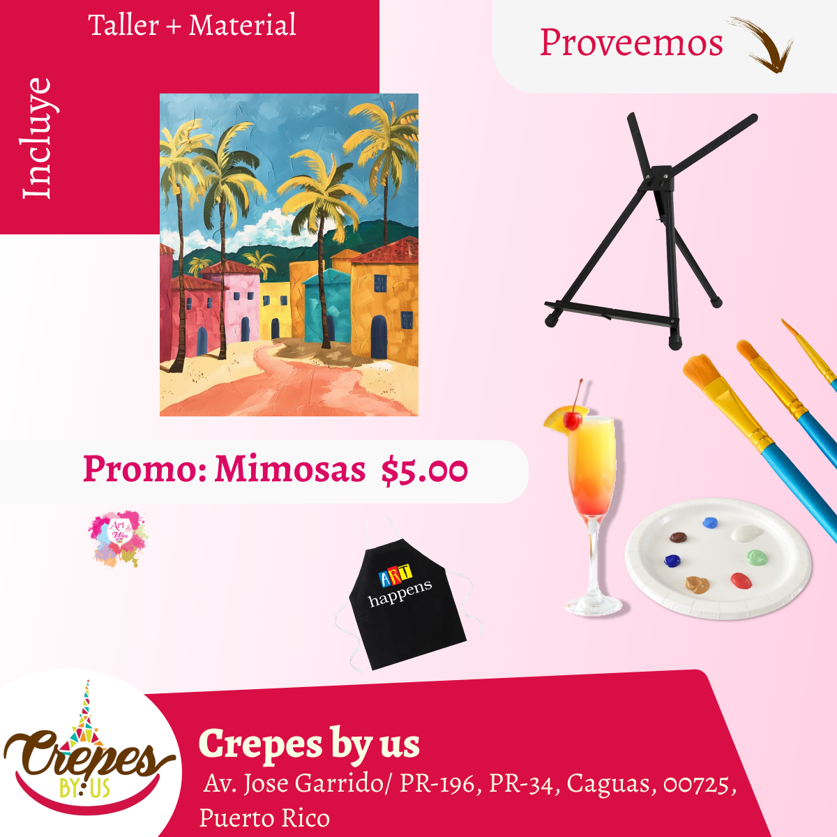 ✨ 🎨Taller de arte en ✨Crepes by us - Caguas✨ Promo en mimosas 🍹  - 3pm- Sábado, 25 de Julio 2026