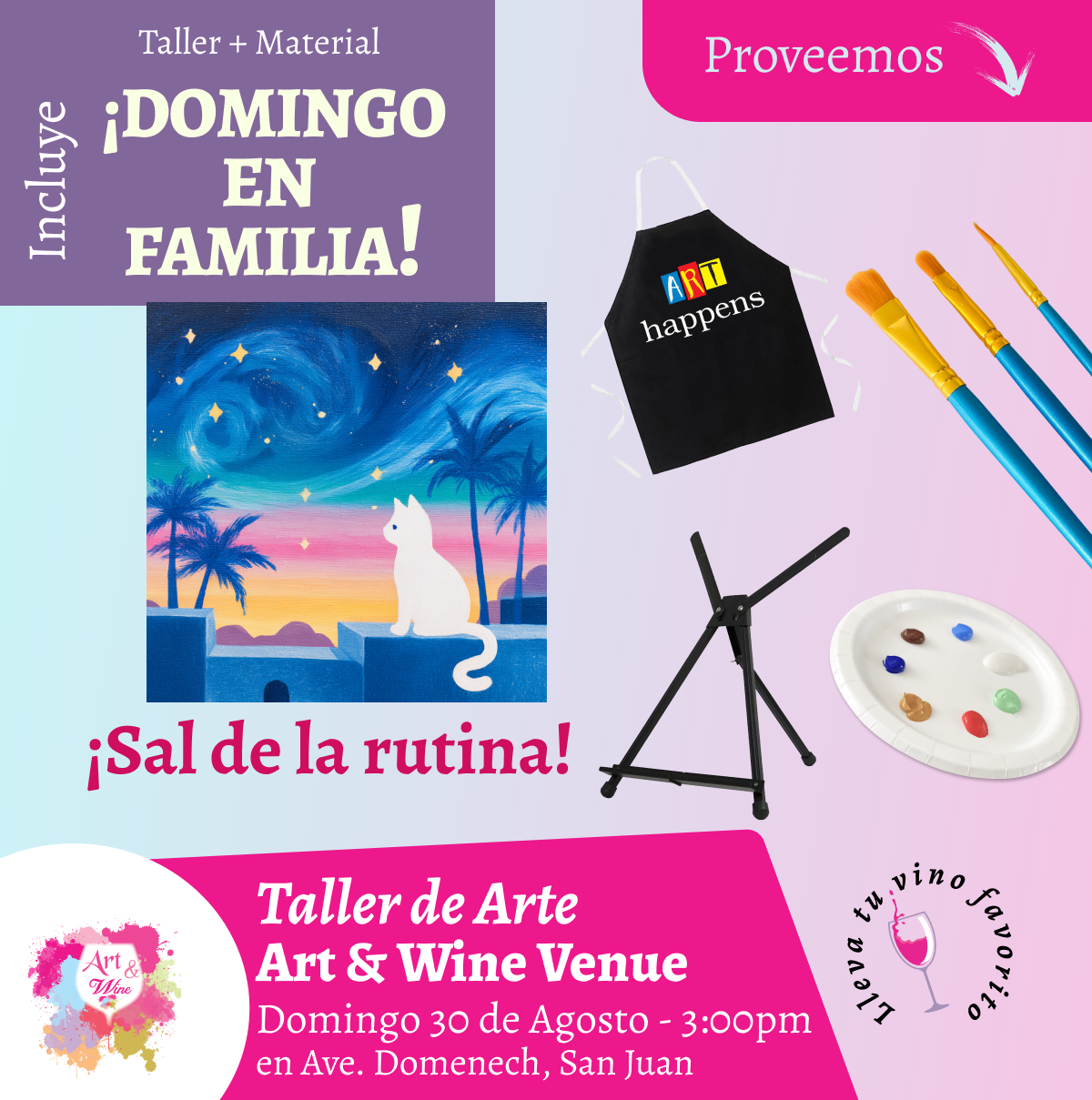 🎨¡Día en Familia!, Domingo, 30 de Agosto 2026 a las 3pm - Art & Wine Venue, San Juan. ✨