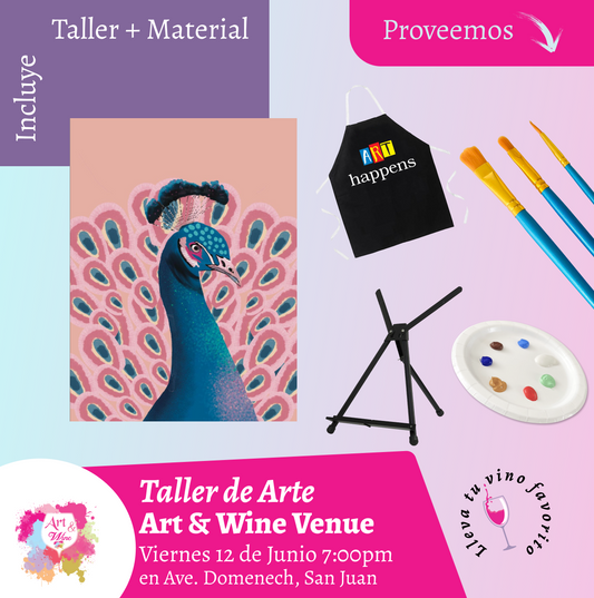 🎨¡Taller de arte en Art & Wine Venue 7pm - Viernes, 12 de Junio 2026 en San Juan. ¡Lleva tu vino favorito!