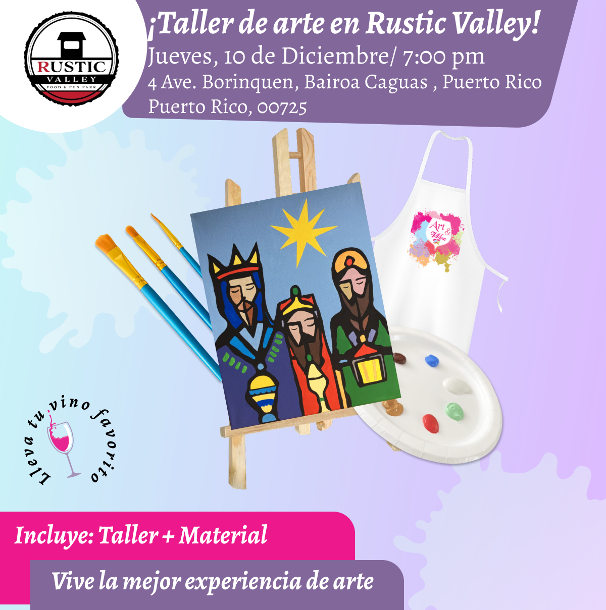 🎨¡Taller de arte en Rustic Valley - Caguas - 7pm - Jueves, 10 de Diciembre 2026