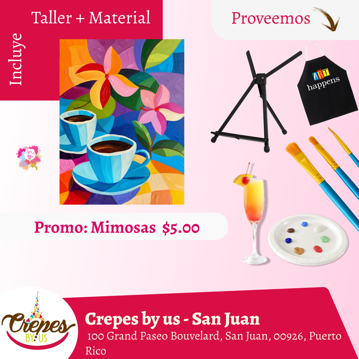 🎨Taller en ✨Crepes by us - San Juan✨ Promo en mimosas 🍹   - 3pm- Sábado,  18 de Julio 2026
