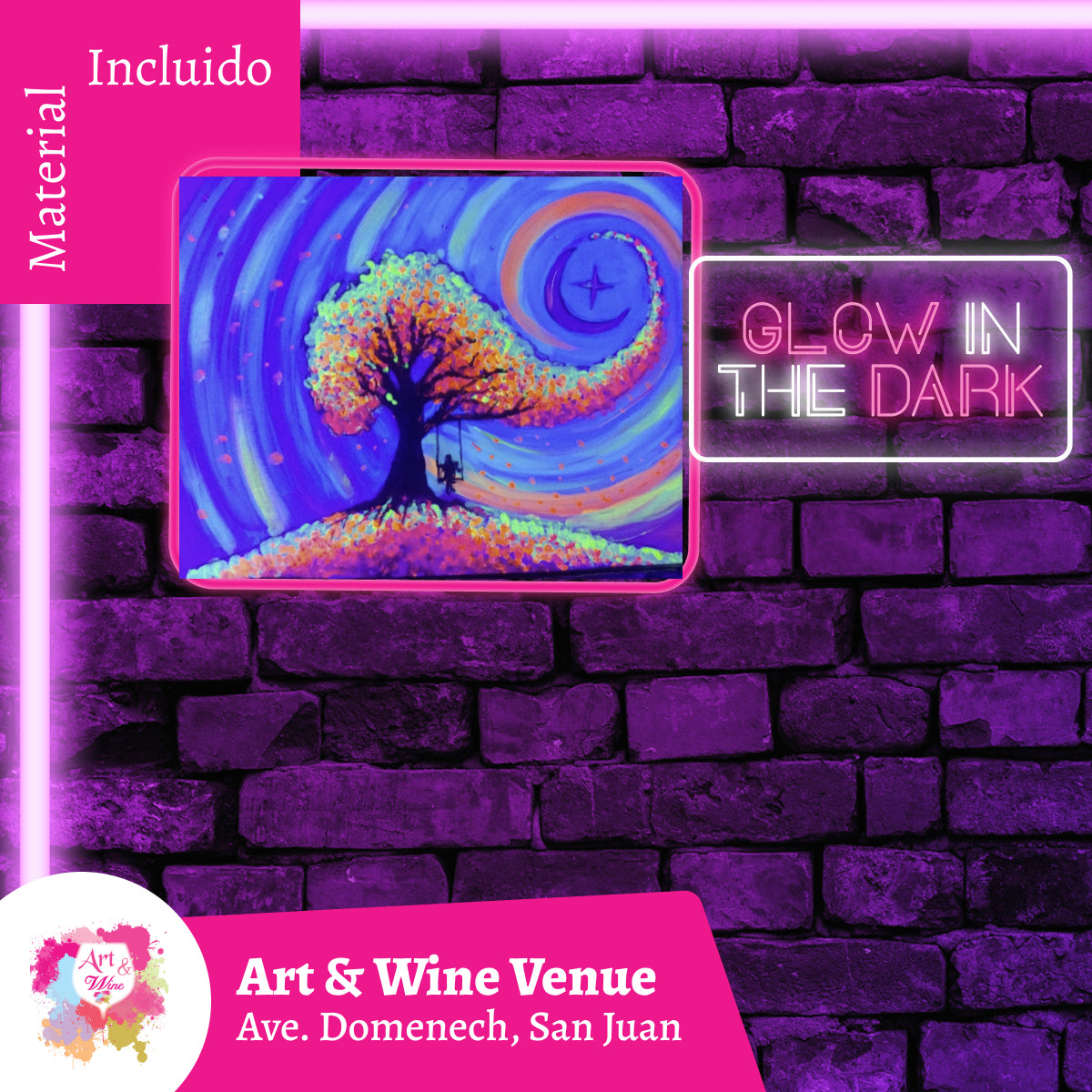 🎨¡Glow in the Dark! Viernes, 16 de Octubre 2026 en Art & Wine Venue - San Juan -¡Lleva tu vino favorito! 7pm