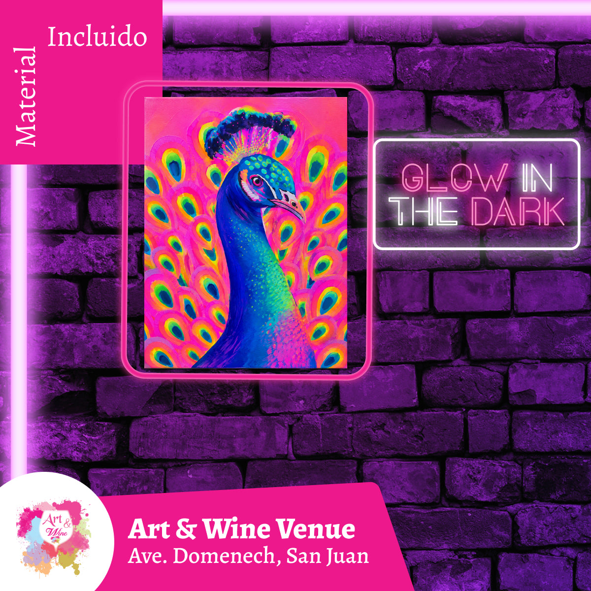 🎨¡Glow in the Dark! Sábado, 26 de Septiembre 2026 en Art & Wine Venue - San Juan -¡Lleva tu vino favorito! 7pm