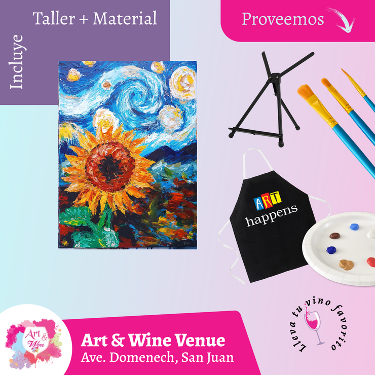 ¡🎨Taller de arte en Art & Wine Venue 7pm -  Jueves, 26 de Junio  en San Juan. ¡Lleva tu vino favorito!