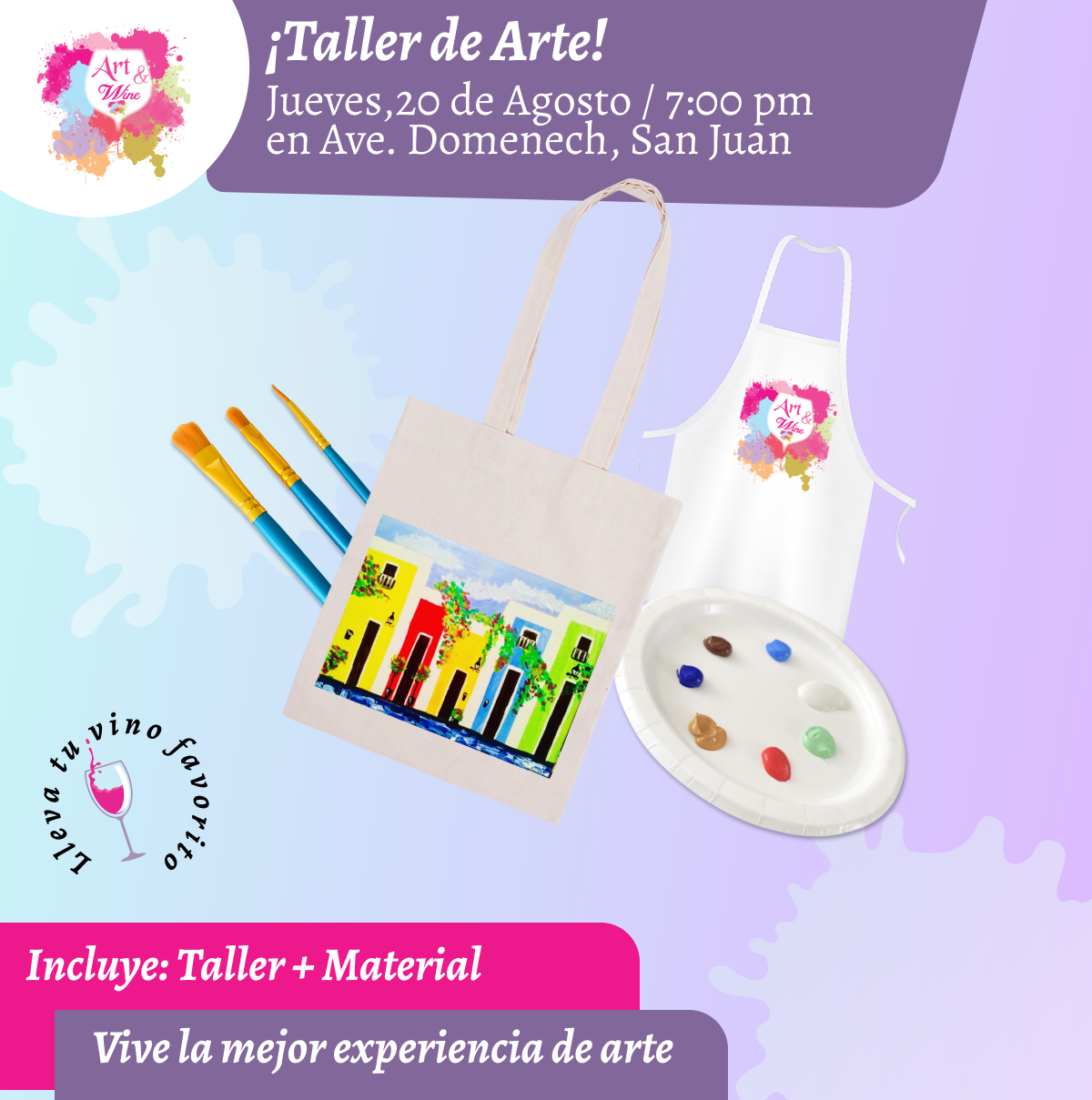🎨¡Pinta tu Tote Bag!  en Art & Wine Venue 7pm - Jueves, 20 de Agosto 2026 en San Juan. ¡Lleva tu vino favorito!