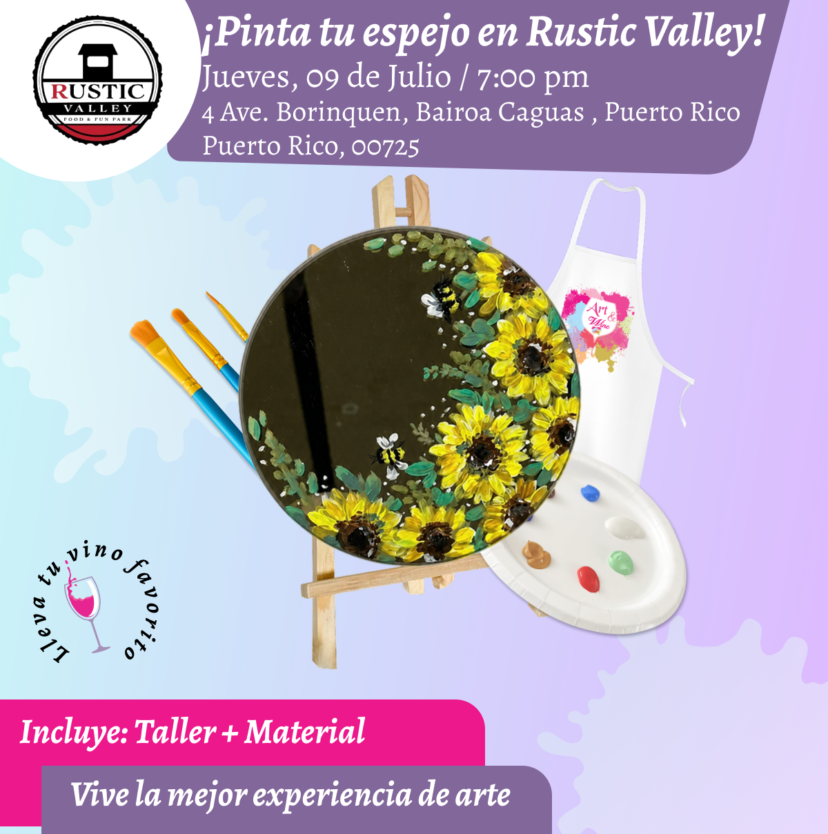 🎨¡Pinta Tu Espejo! en Rustic Valley - Caguas - 7pm - Jueves, 9 de Julio