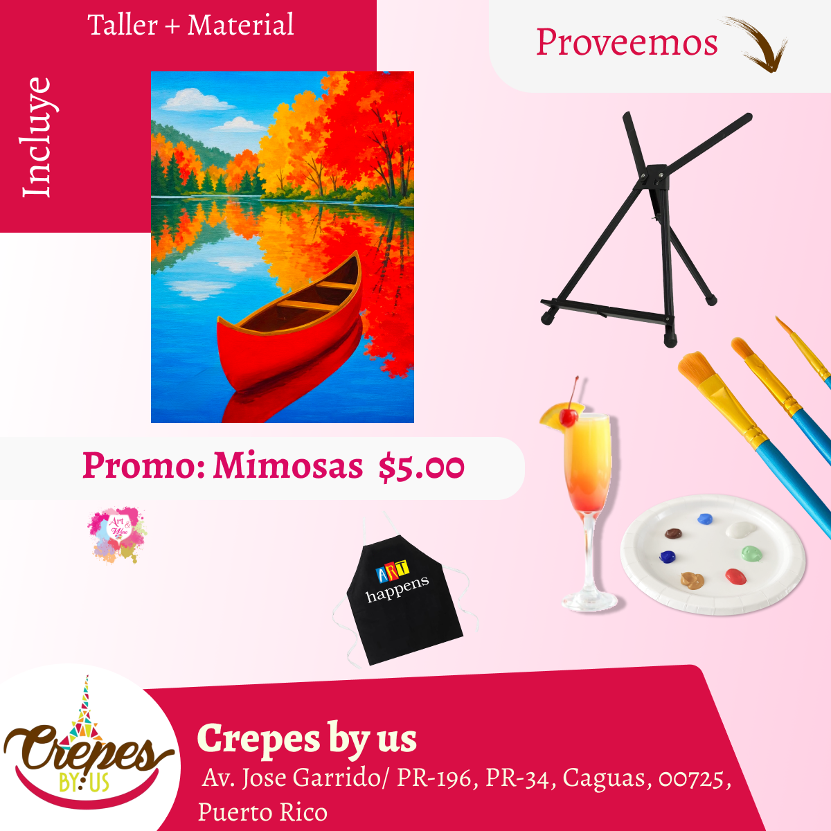 ✨ 🎨Taller de arte en ✨Crepes by us - Caguas✨ Promo en mimosas 🍹  - 7pm- Sábado, 12 de Septiembre 2026