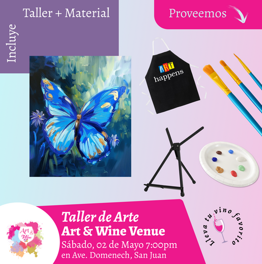 🎨¡Taller de arte en Art & Wine Venue 7pm - Sábado, 02 de Mayo 2026 en San Juan. ¡Lleva tu vino favorito!