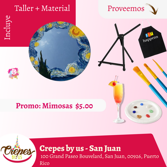 🎨Taller en ✨Crepes by us - San Juan✨ Promo en mimosas 🍹 ¡Pinta tu espejo!  - 3pm- Sábado, 30 de Mayo 2026