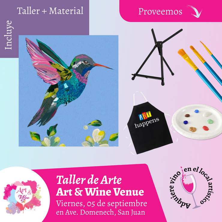 🎨¡Taller de arte en Art & Wine Venue 7pm - Viernes, 05 de Septiembre en San Juan. ¡Lleva tu vino favorito!