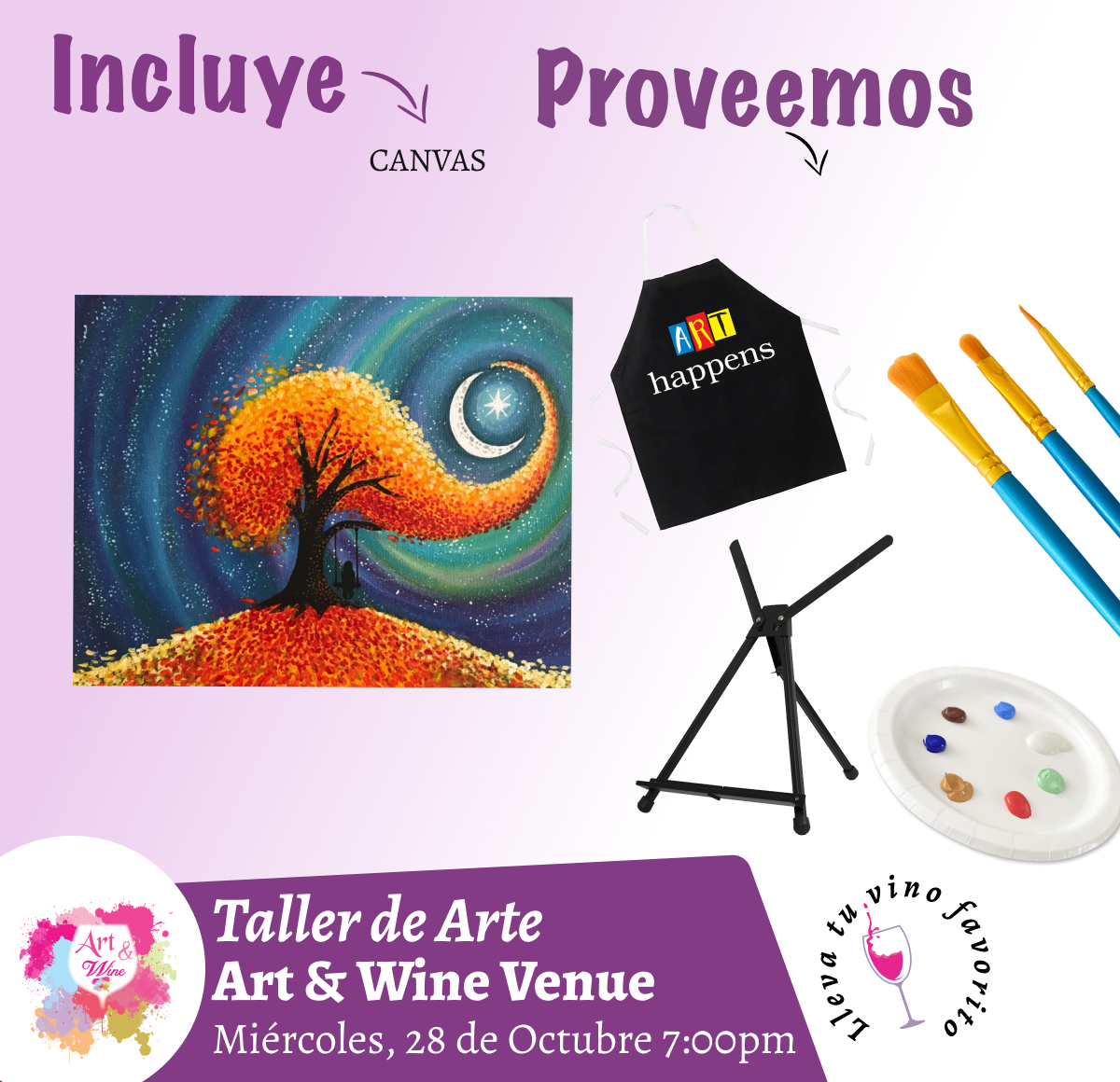 Ladies Night 💜 Art & Wine Venue 7pm- Miércoles, 28 de Octubre en San Juan. ¡Lleva tu vino favorito!