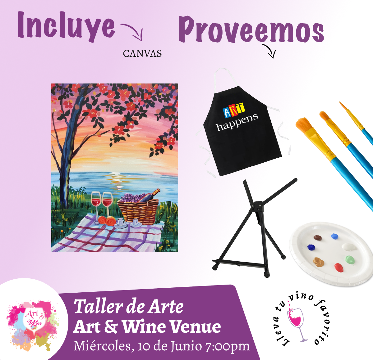 Ladies Night 💜 Art & Wine Venue 7pm- Miércoles, 10 de Junio en San Juan. ¡Lleva tu vino favorito!