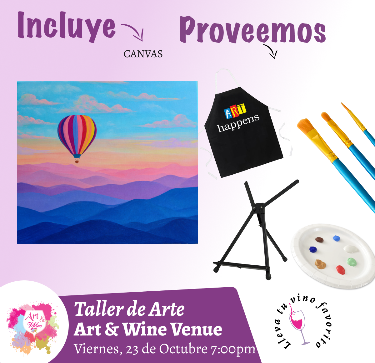 Ladies Night 💜 Art & Wine Venue 7pm- Viernes, 23 de Octubre en San Juan. ¡Lleva tu vino favorito!