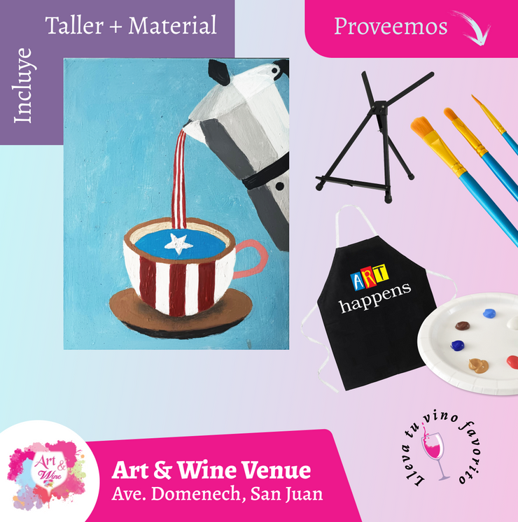 🎨¡Taller de arte en Art & Wine Venue 7pm - Jueves, 22 de Enero 2026 en San Juan. ¡Lleva tu vino favorito!
