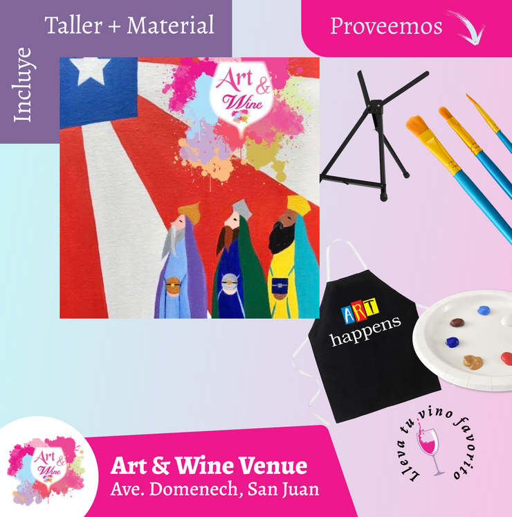 🎨¡Taller de arte en Art & Wine Venue 7pm - Miércoles, 07 de Enero 2026 en San Juan. ¡Lleva tu vino favorito!
