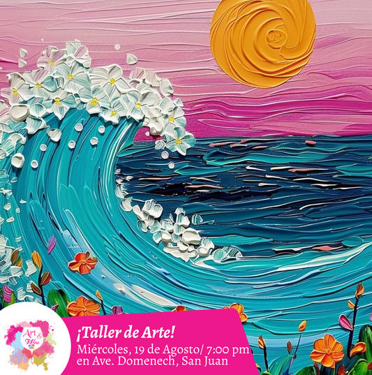 🎨¡Taller de arte en Art & Wine Venue 7pm - Miércoles, 19 de Agosto 2026 en San Juan. ¡Lleva tu vino favorito!