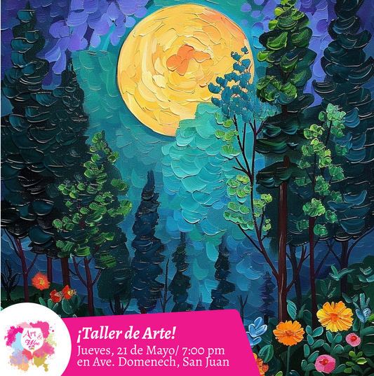 🎨¡Taller de arte en Art & Wine Venue 7pm - Jueves, 21 de Mayo 2026 en San Juan. ¡Lleva tu vino favorito!
