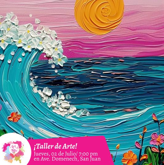 🎨¡Taller de arte en Art & Wine Venue 7pm - Jueves, 2 de Julio 2026 en San Juan. ¡Lleva tu vino favorito!