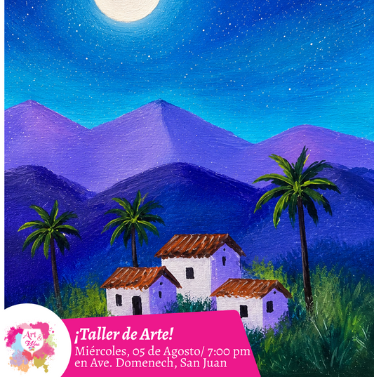 🎨¡Taller de arte en Art & Wine Venue 7pm - Miércoles, 05 de Agosto 2026 en San Juan. ¡Lleva tu vino favorito!