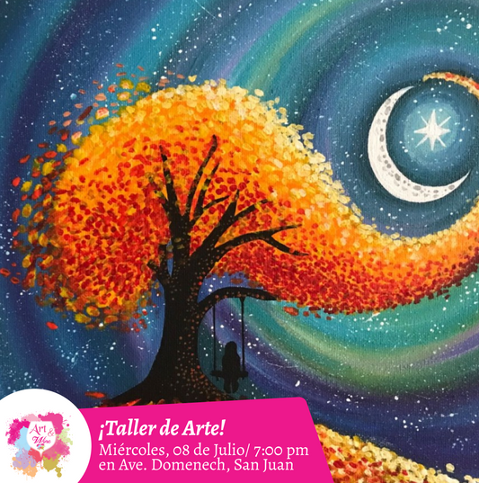 🎨¡Taller de arte en Art & Wine Venue 7pm - Miércoles, 8 de Julio 2026 en San Juan. ¡Lleva tu vino favorito!