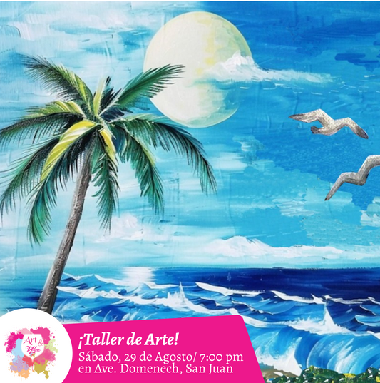 🎨¡Taller de arte en Art & Wine Venue 7pm - Sábado, 29 de Agosto 2026 en San Juan. ¡Lleva tu vino favorito!