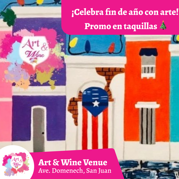 ✨Celebra fin de año con arte 🎄🎨Taller de arte en Art & Wine Venue 7pm -  Sábado, 28 de diciembre en San Juan. ¡Lleva tu vino favorito!