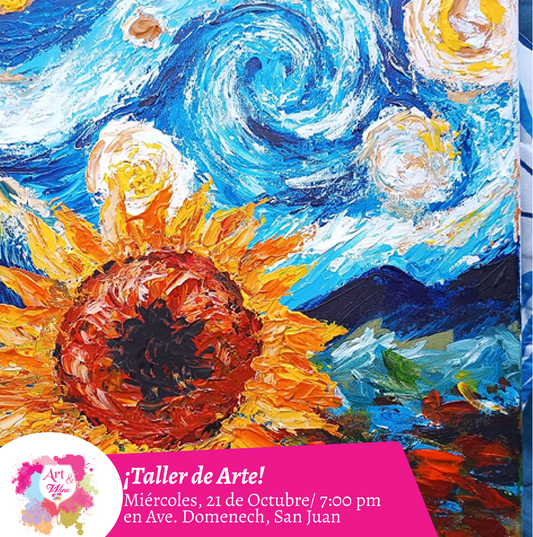 🎨¡Taller de arte en Art & Wine Venue 7pm - Miércoles, 21 de Octubre 2026 en San Juan. ¡Lleva tu vino favorito!