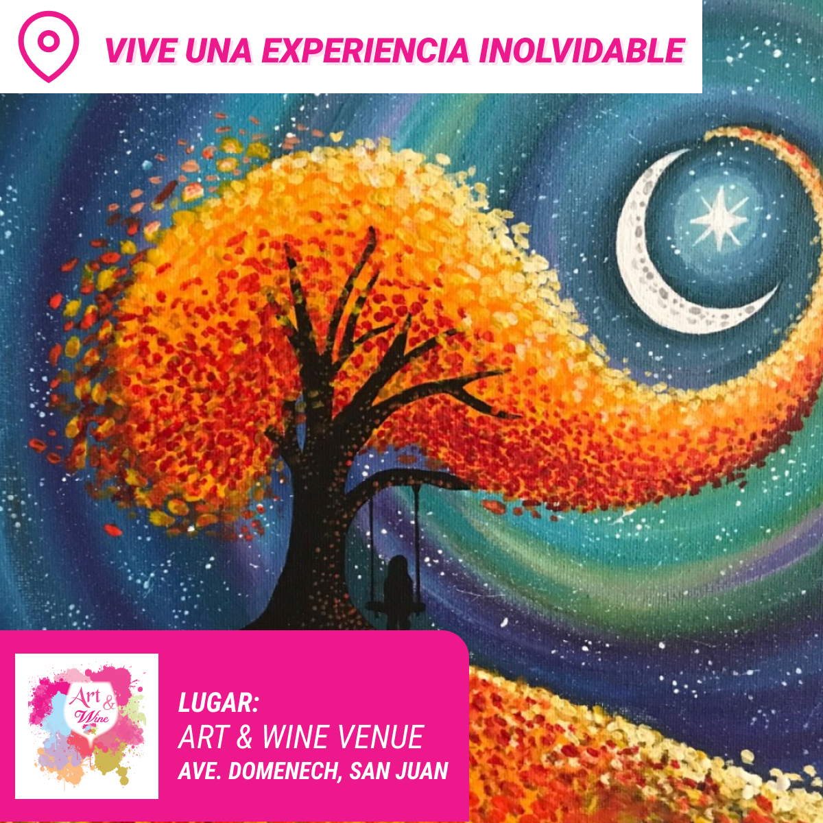 🎨¡Bring a Friend! Compra una taquilla y lleva otra gratis 🤩 - Taller de Arte en Art & Wine Venue - ✨Jueves, 08 de Octubre en San Juan. ¡Lleva tu vino favorito!