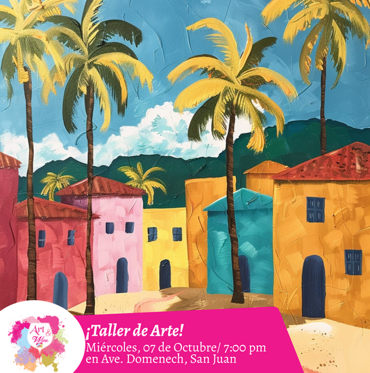 🎨¡Taller de arte en Art & Wine Venue 7pm - Miércoles, 07 de Octubre 2026 en San Juan. ¡Lleva tu vino favorito!