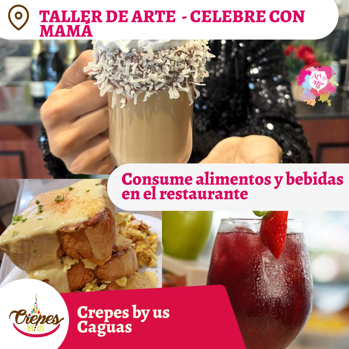 ✨¡Celebra con mamá!✨ 🎨Taller en ✨Crepes by us - Caguas✨ Promo en mimosas 🍹  - 2pm- Domingo, 10 de Mayo 2026