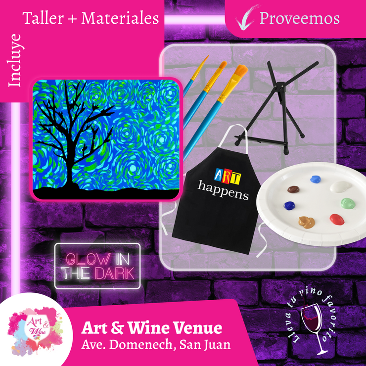 🎨¡Glow in the Dark! Sábado, 17 de Enero 2026 en Art & Wine Venue - San Juan -¡Lleva tu vino favorito! 7pm