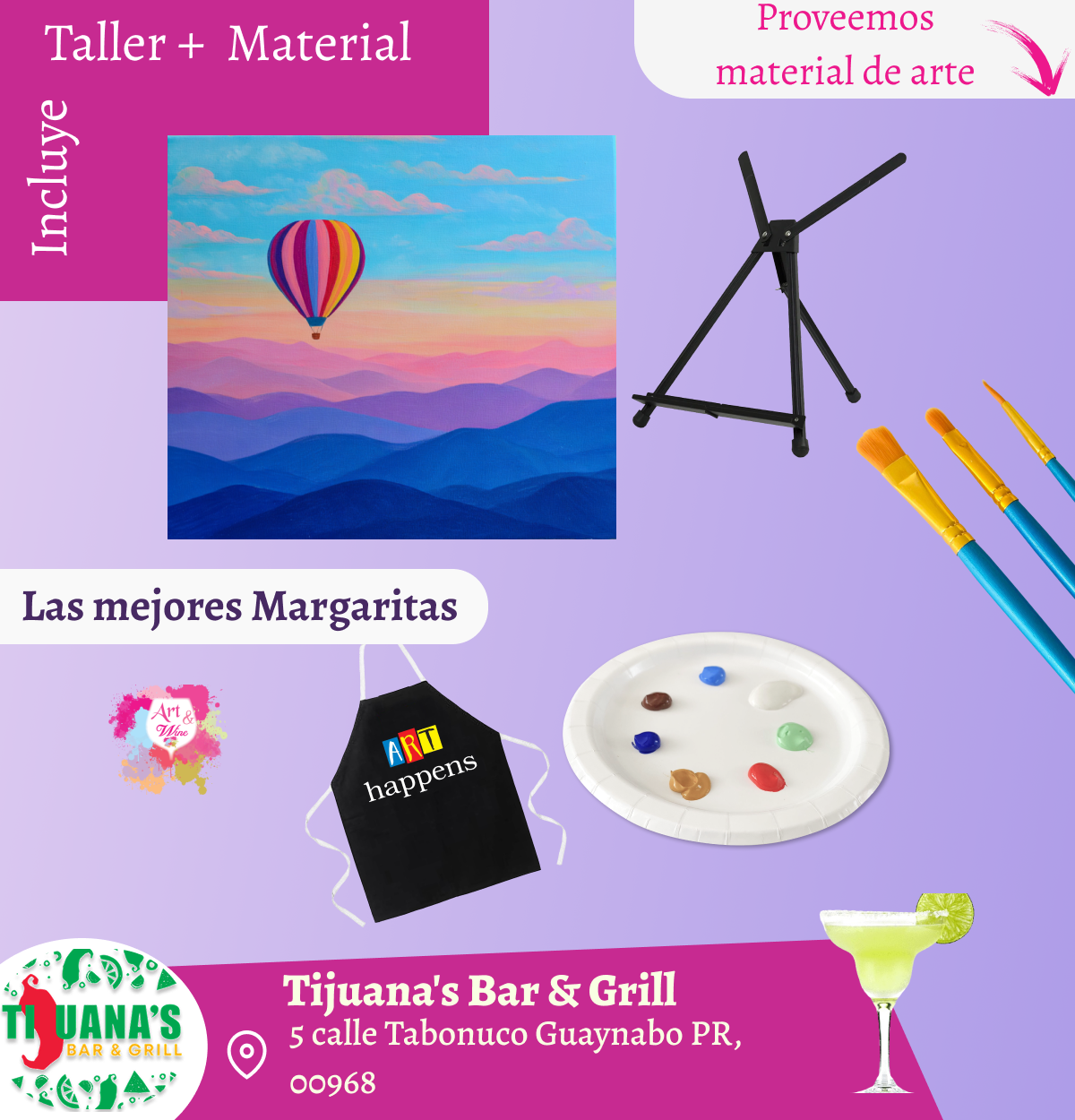 🎨¡Taller en Guaynabo! ✨Tijuana's Bar & Grill ✨ Las mejores margaritas 🍹  - 7pm- Sábado, 19 de Septiembre 2026