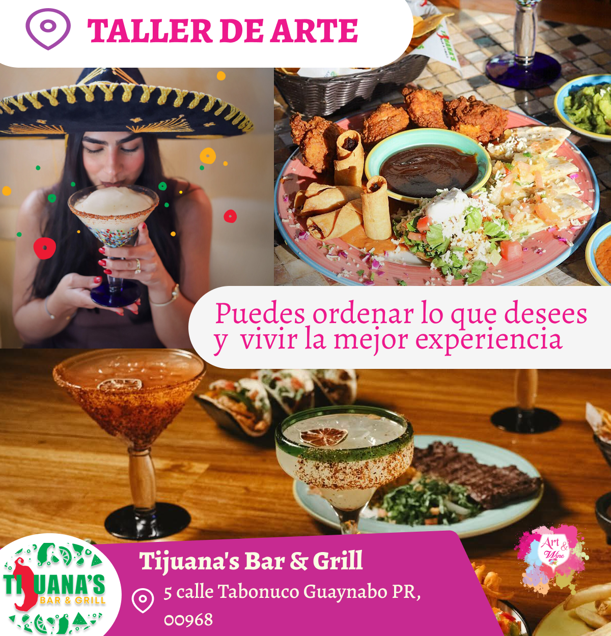 🎨¡Taller en Guaynabo! ✨Tijuana's Bar & Grill ✨ Las mejores margaritas 🍹  - 7pm- Jueves, 15 de Octubre 2026