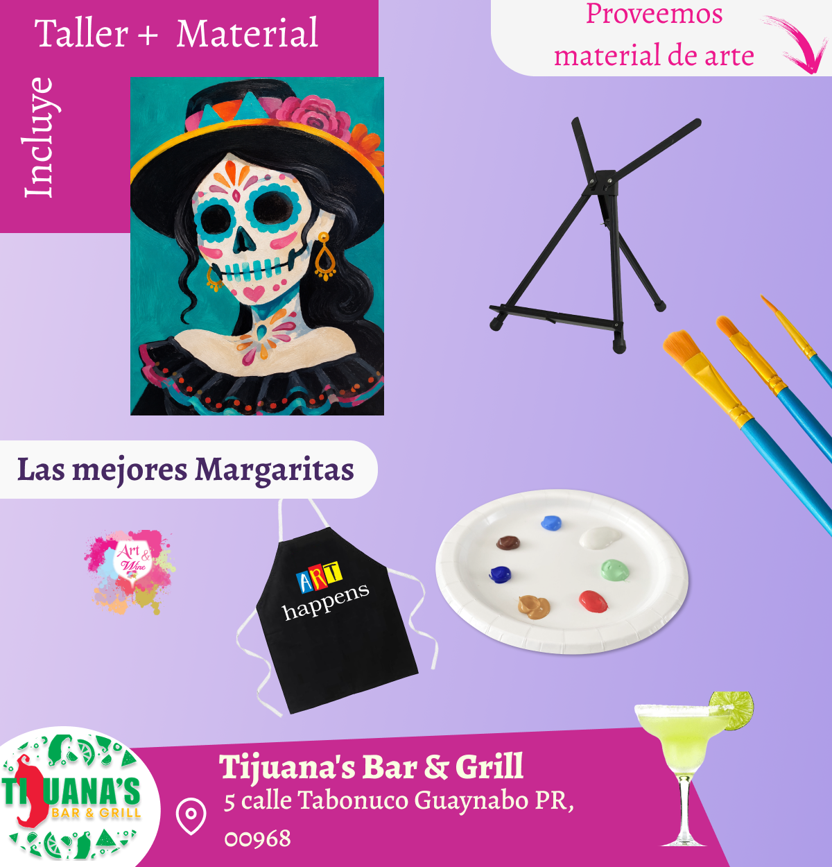 🎨¡Taller en Guaynabo! ✨Tijuana's Bar & Grill ✨ Las mejores margaritas 🍹  - 7pm- Jueves, 15 de Octubre 2026