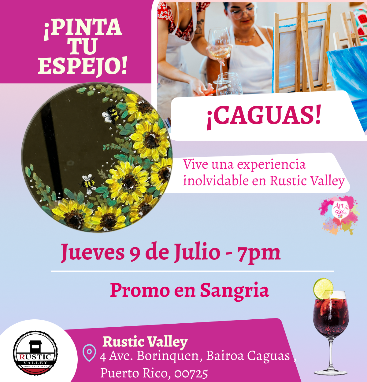 🎨¡Pinta Tu Espejo! en Rustic Valley - Caguas - 7pm - Jueves, 9 de Julio