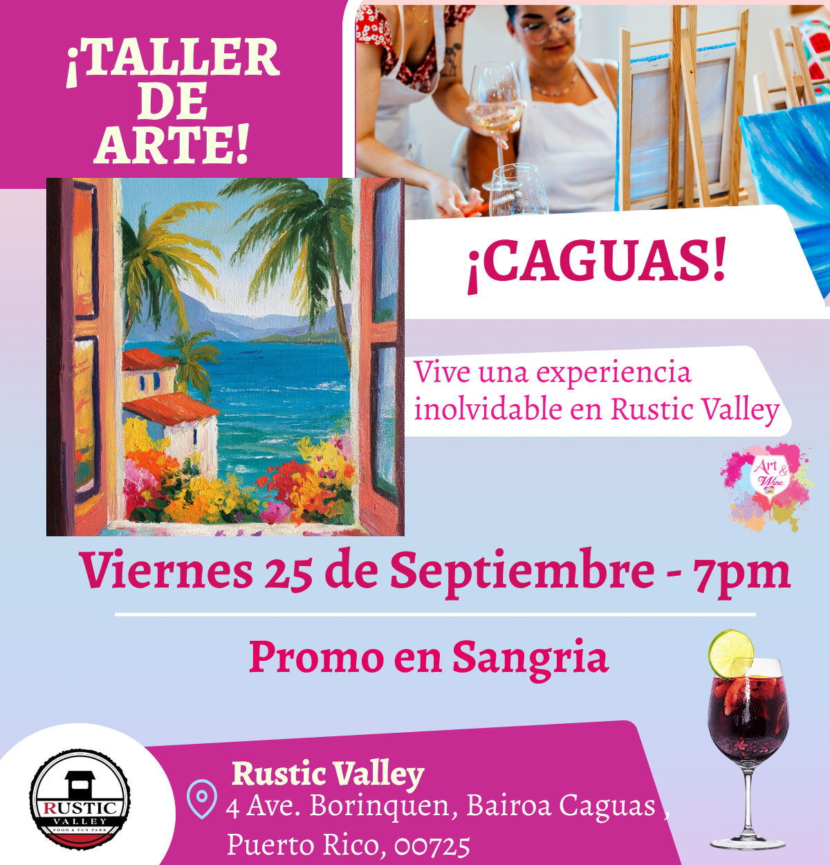 🎨¡ Nuevo Taller de arte en Rustic Valley - Caguas - 7pm - Viernes, 25 de Septiembre 2026