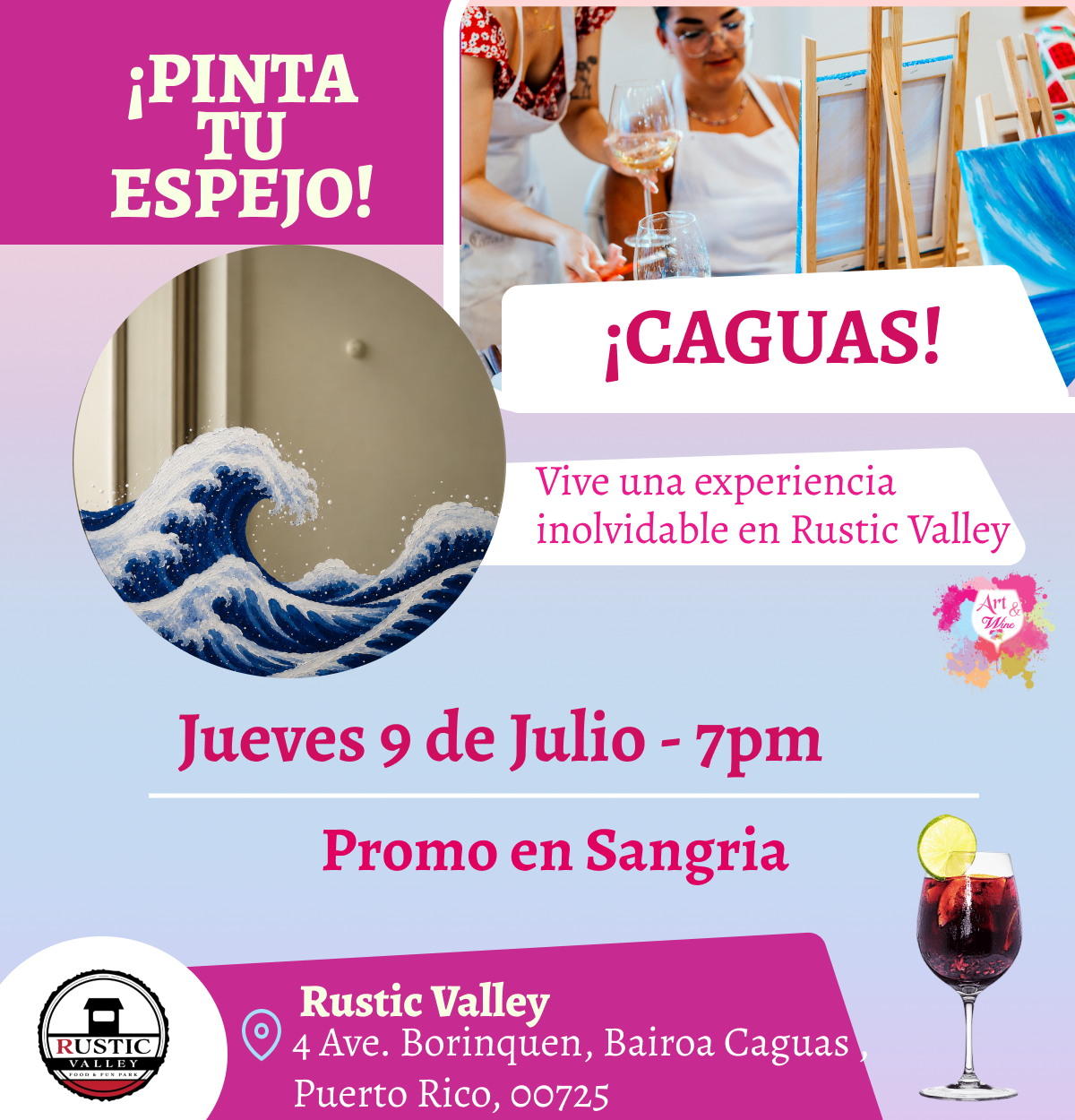 🎨¡Pinta Tu Espejo! en Rustic Valley - Caguas - 7pm - Jueves, 9 de Julio