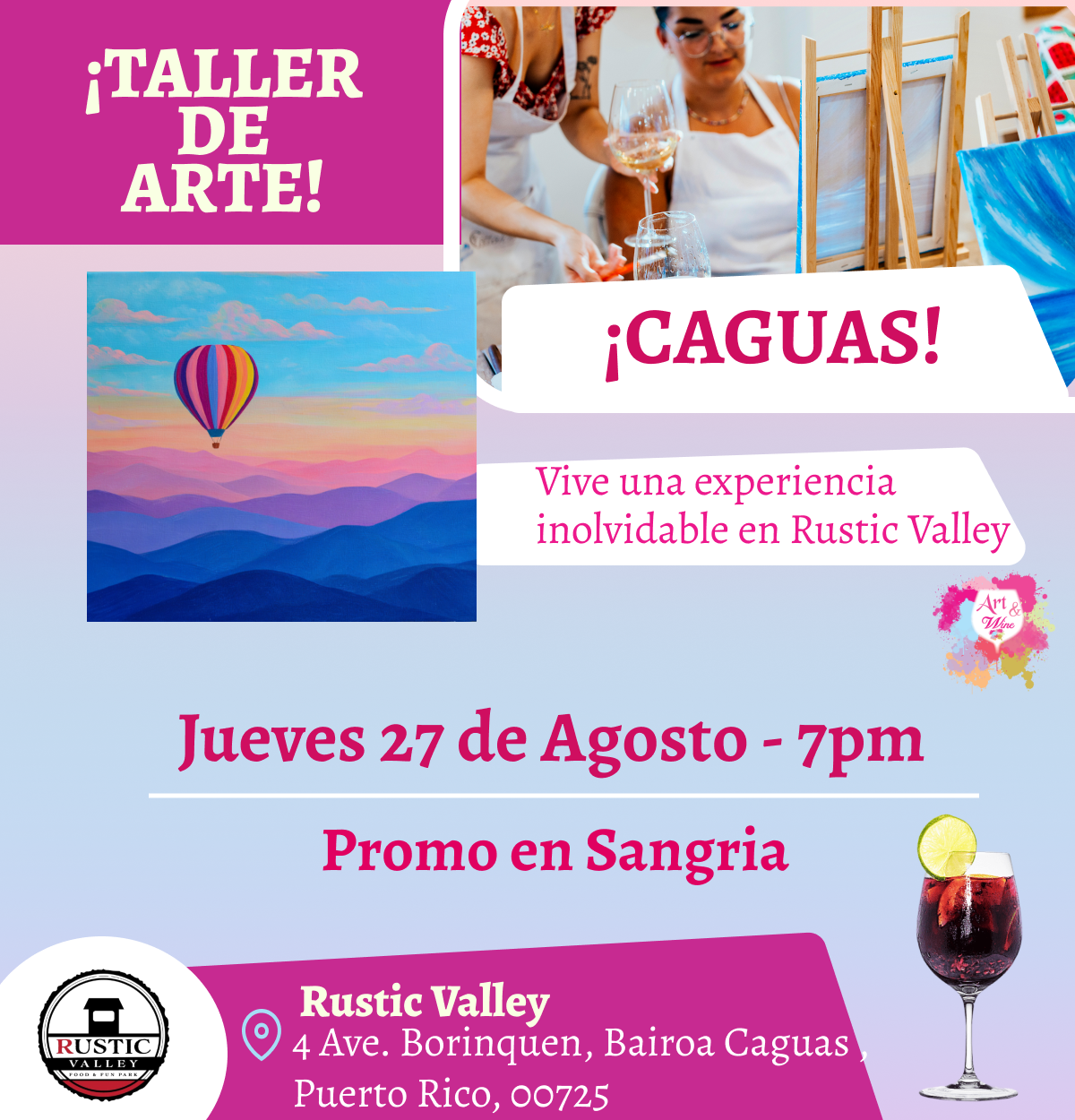 🎨¡ Nuevo Taller de arte en Rustic Valley - Caguas - 7pm - Jueves, 27 de Agosto