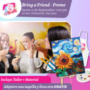 🎨¡Bring a Friend! Adquiere una taquilla y lleva otra gratis 🤩 - Taller de Arte en Art & Wine Venue - ✨Jueves, 11 de Septiembre en San Juan. ¡Lleva tu vino favorito!