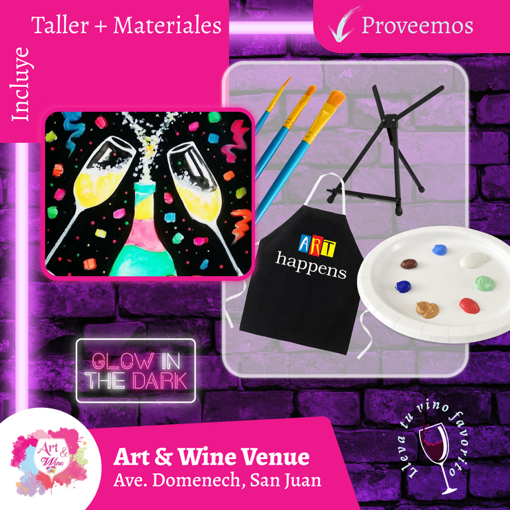 🎨¡Glow in the Dark! Viernes, 28 de noviembre en Art & Wine Venue - San Juan -¡Lleva tu vino favorito!