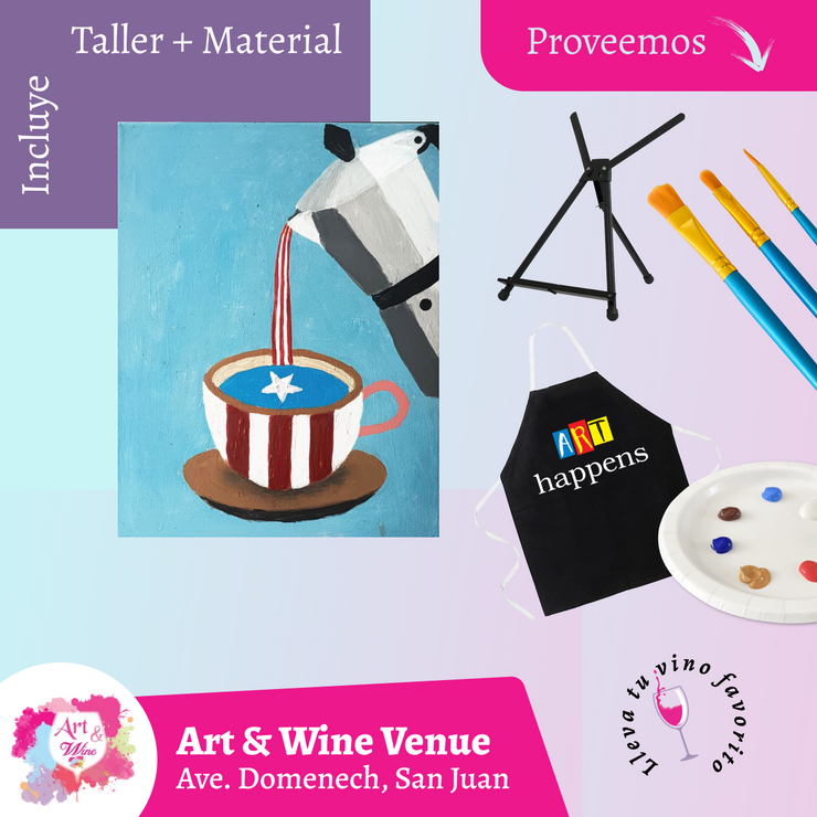 🎨¡Taller de arte en Art & Wine Venue 7pm - Sábado, 30 de Agosto en San Juan. ¡Lleva tu vino favorito!