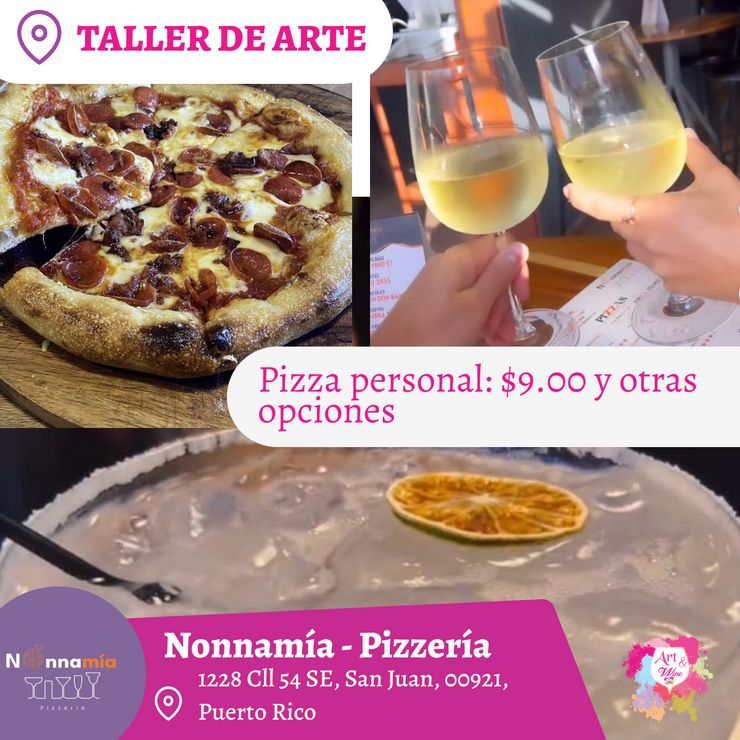 🎨¡Taller de arte en Nonnamía Pizzería✨! En San Juan ✨Promo en Copa Sangría o Parcha 🍹 7pm- Viernes, 05 de diciembre